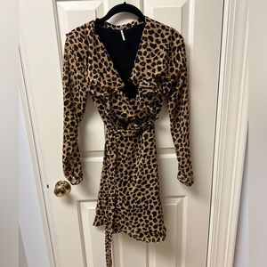 Free people leopard wrap dress XS